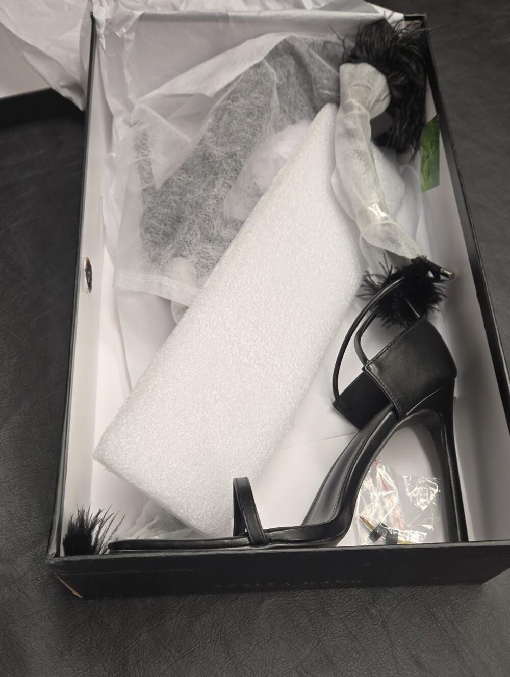 Black Feather Ankle-Strap High Heel Sandals - Women